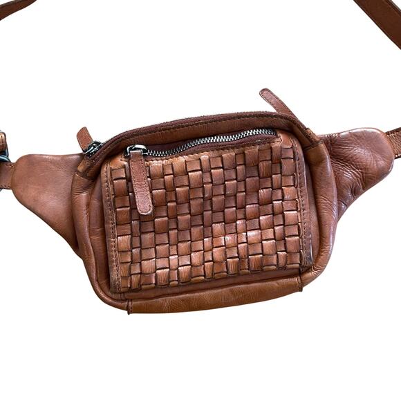 Anthropologie Vilenca Holland Cognac Woven Leather Woven Belt Bag Boho - Picture 1 of 5